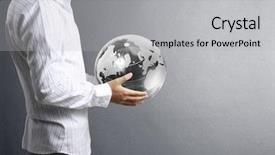  Presentation with hands holding - Presentation theme with holding a glowing earth globe background and a light gray colored foreground