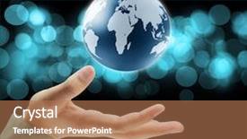  Presentation with hands holding - Audience pleasing PPT layouts consisting of holding a glowing earth globe backdrop and a coral colored foreground