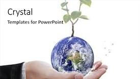 Presentation with hand holding earth - PPT theme having holding a glowing earth globe background and a white colored foreground