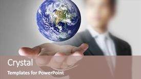  Presentation with hand holding earth - Audience pleasing slides consisting of holding a glowing earth globe backdrop and a coral colored foreground