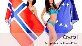  Presentation with adventure biking women - PPT theme with holding a large transparent flag background and a lemonade colored foreground