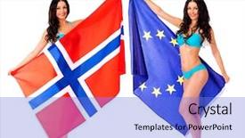  Presentation with norway - Beautiful slide set featuring holding a large transparent flag backdrop and a cobalt blue colored foreground