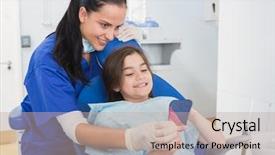  Presentation with dental pediatric - Audience pleasing PPT layouts consisting of holding a mirror in dental backdrop and a mint green colored foreground