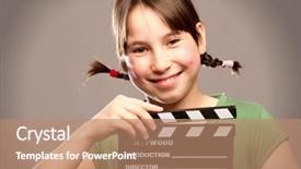  Presentation with clapper - Audience pleasing slide set consisting of young girl holding a movie backdrop and a coral colored foreground