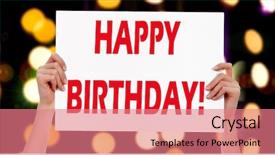  Presentation with happy birthday - PPT theme featuring holding a placard with abstract background and a coral colored foreground