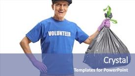  Presentation with plastic waste - Presentation theme consisting of holding a plastic waste bag background and a ocean colored foreground