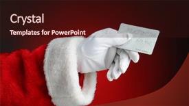  Presentation with santa claus holding scroll paper - Theme featuring holding a platinum credit card background and a wine colored foreground