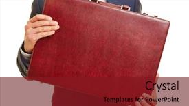  Presentation with leather - Audience pleasing PPT theme consisting of holding a red leather briefcase backdrop and a tawny brown colored foreground