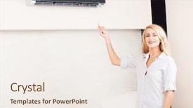  Presentation with remote - Cool new slide deck with holding a remote control air backdrop and a sky blue colored foreground