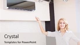  Presentation with conditioner - Presentation theme consisting of holding a remote control air background and a light gray colored foreground