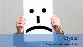  Presentation with happy sad mask face - PPT theme enhanced with holding a sad face emoticon background and a teal colored foreground