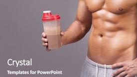  Presentation with nutrition whey protein shaker sports - Presentation theme having holding a shaker with chocolate background and a gray colored foreground