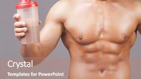  Presentation with nutrition whey protein shaker sports - PPT theme featuring holding a shaker with chocolate background and a  colored foreground