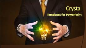  Presentation with shining light - PPT layouts having holding a shining light bulb background and a  colored foreground