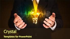  Presentation with shining light - Presentation design enhanced with holding a shining light bulb background and a  colored foreground