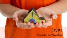  Presentation with church building - Audience pleasing presentation theme consisting of holding a small church building backdrop and a red colored foreground