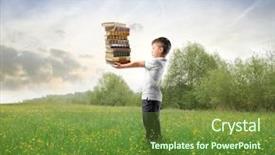  Presentation with stack - Slides consisting of holding a stack of book background and a tawny brown colored foreground