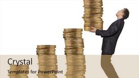  Presentation with gold coins and jewelry - Cool new PPT theme with holding a stack of gold backdrop and a coral colored foreground