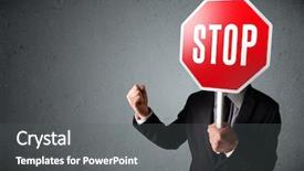  Presentation with cutout paper people standing around globe holding hands - Theme having holding a stop sign background and a dark gray colored foreground