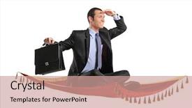  Presentation with magic - Beautiful presentation theme featuring holding a suitcase while flying backdrop and a coral colored foreground