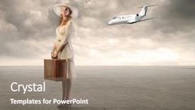  Presentation with suitcase - PPT theme enhanced with thunder air - beautiful woman holding a suitcase background and a  colored foreground