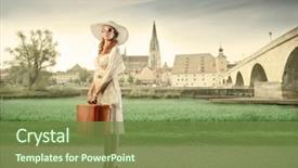  Presentation with dr holding ipad - Cool new presentation with holding a suitcase with village backdrop and a tawny brown colored foreground