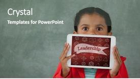  Presentation with digital - Theme having holding a tablet with school background and a gray colored foreground