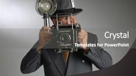  Presentation with journalist - Presentation enhanced with holding a vintage camera background and a gray colored foreground