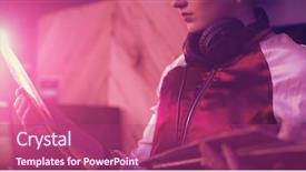  Presentation with vinyl record - Beautiful slide set featuring holding a vinyl disc record backdrop and a violet colored foreground