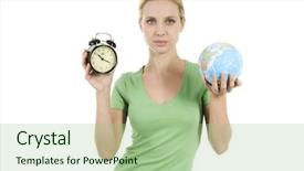  Presentation with countdown time bomb alarm - Presentation with holding a wake up alarm background and a  colored foreground