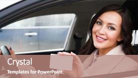  Presentation with woman car driver map - Slide set with holding a white blank business background and a coral colored foreground