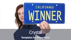  Presentation with winner - Presentation theme featuring driving excellence - pretty business woman holding background and a tawny brown colored foreground