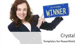  Presentation with winner - Presentation having driving excellence - pretty business woman holding background and a white colored foreground