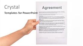  Presentation with paper - PPT theme having holding-agreement-paper-over-isolated background and a white colored foreground