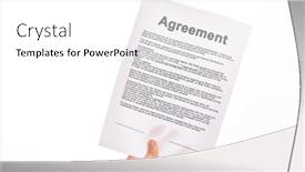  Presentation with paper - Colorful slide deck enhanced with holding-agreement-paper-over-isolated backdrop and a white colored foreground