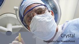  Presentation with anesthetic - Cool new PPT theme with holding an anesthetic during operation backdrop and a light blue colored foreground