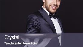  Presentation with waiter - Colorful theme enhanced with holding an empty silver tray backdrop and a  colored foreground