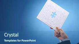  Presentation with hand holding puzzle piece - Colorful slides enhanced with holding an incomplete jigsaw puzzle backdrop and a ocean colored foreground