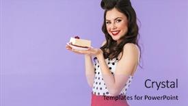  Presentation with cheesecake - Amazing presentation theme having holding and eating sweet cheesecake backdrop and a light blue colored foreground