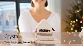  Presentation with gingerbread house - PPT theme having holding and showing gingerbread house background and a coral colored foreground