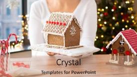  Presentation with gingerbread house - Theme featuring holding and showing gingerbread house background and a coral colored foreground