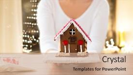  Presentation with gingerbread house - Amazing PPT theme having holding and showing gingerbread house backdrop and a coral colored foreground