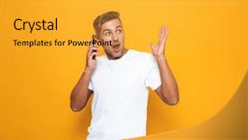  Presentation with process division of cell isolated - Audience pleasing PPT theme consisting of holding and talking on cell backdrop and a gold colored foreground