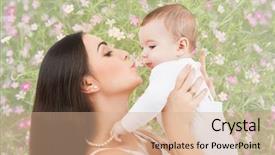 Presentation with mother floral - Amazing PPT theme having holding baby over floral backdrop and a coral colored foreground