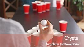  Presentation with beer pong table - PPT theme featuring holding ball for beer pong background and a coral colored foreground