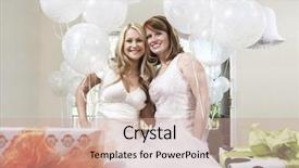  Presentation with bride - Amazing presentation theme having holding balloons at bridal shower backdrop and a coral colored foreground