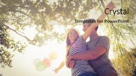  Presentation with balloons - Slide deck consisting of holding balloons in the park background and a coral colored foreground