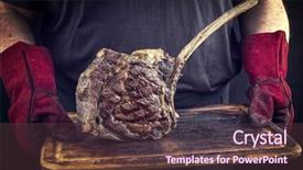  Presentation with old man - Theme enhanced with holding barbecue wagyu tomahawk steak background and a  colored foreground