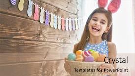  Presentation with dog baby cute child - Theme enhanced with holding basket with painted egg background and a coral colored foreground