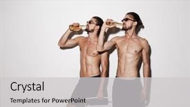  Presentation with two plastic bottles milk - PPT theme enhanced with holding beer bottles and cooler background and a light gray colored foreground